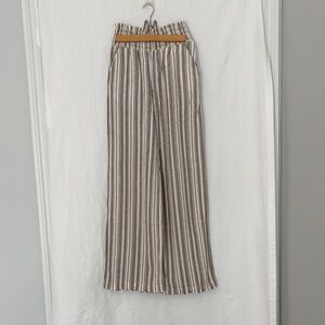 Love Tree Beige and Brown Striped Straight-Leg Pants with Pockets, Small